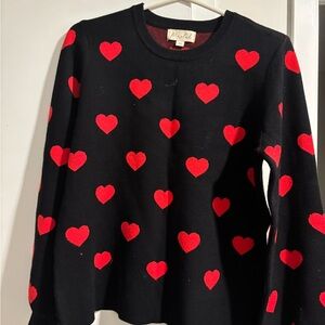 Marled Black Sweater with Red Heart Design